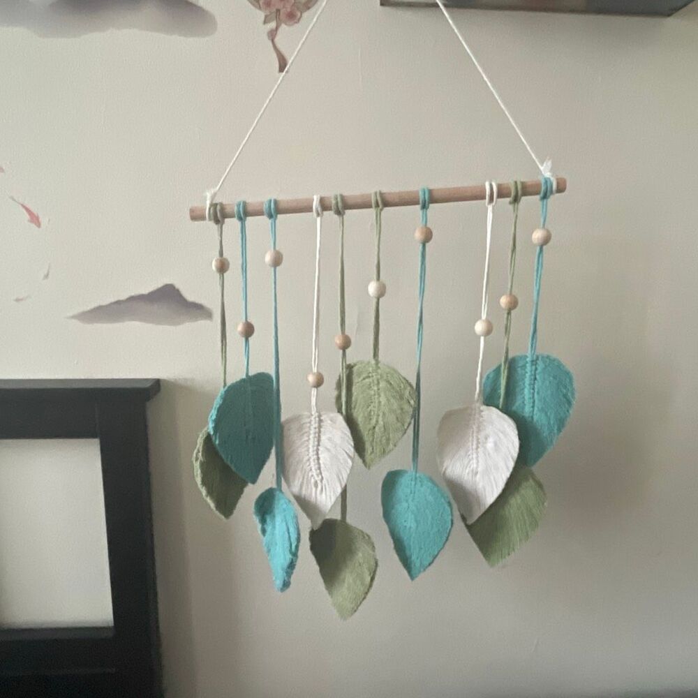 Sage green Macrame wall hanging boho bohemian yarn woven tapestry decoration - Picture 3 of 11